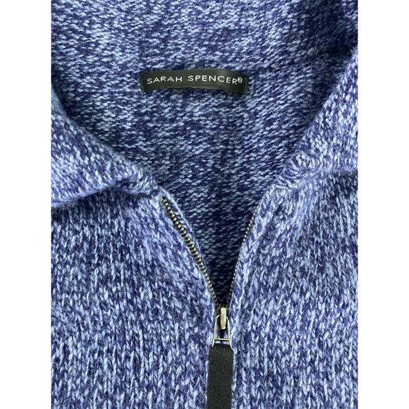 Sarah Spencer Blue Classic Tweed Knit Full Zipper Cardigan Sweater Sz‎ L/XL - Picture 6 of 8